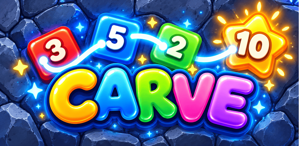Carve feature graphic with number tiles and the Carve logo