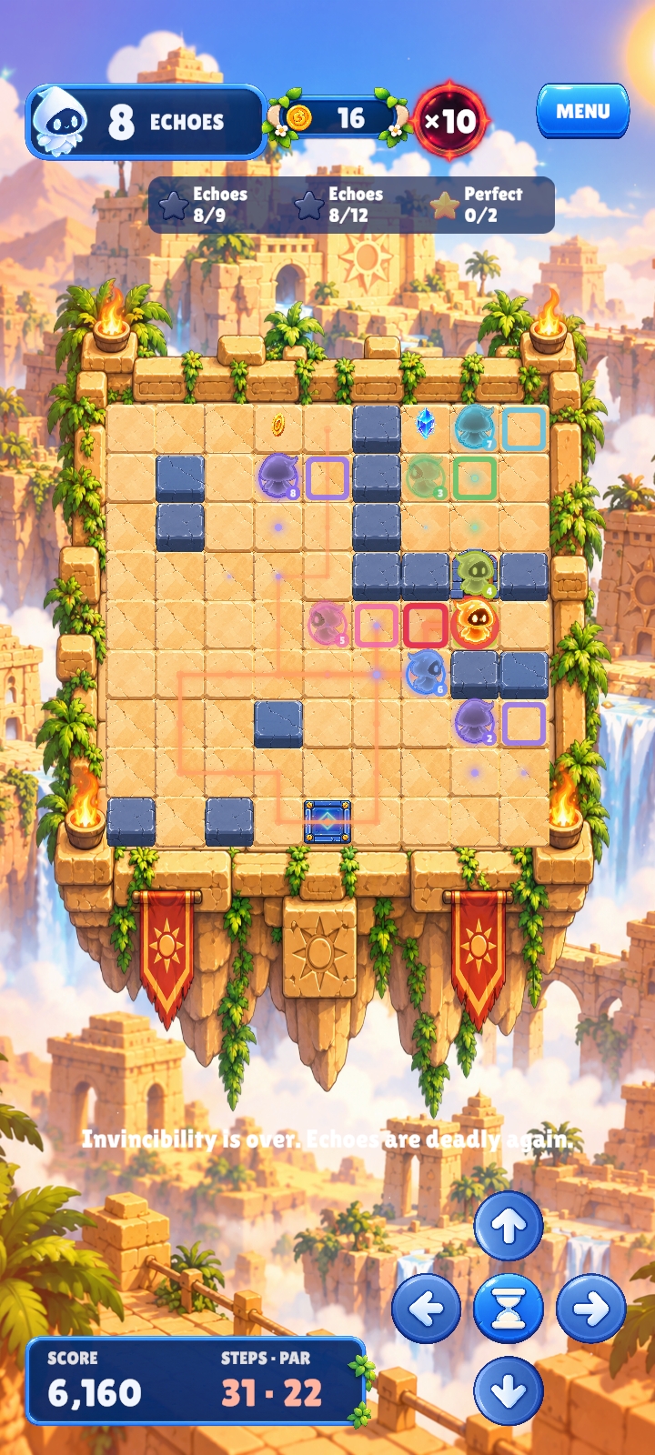 An Echo level: the hero moves between several glowing echoes toward the gem