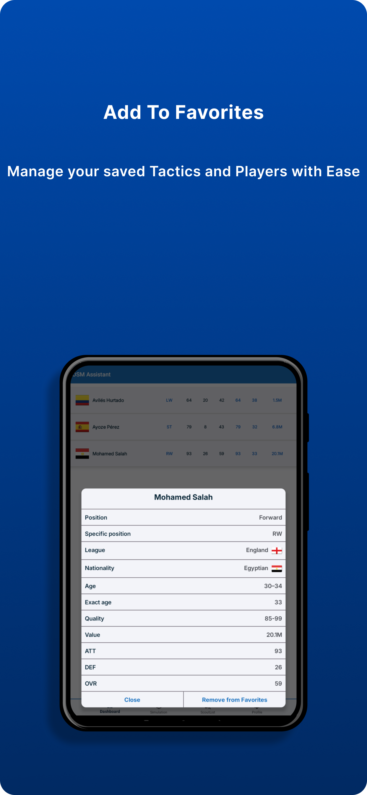 OSM Tactics and Scout Assistant favorites screen