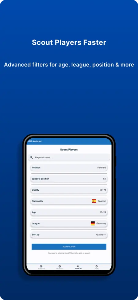 OSM Tactics and Scout Assistant Scout list screen