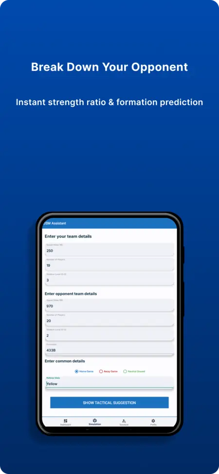 OSM Tactics and Scout Assistant simulation input screen