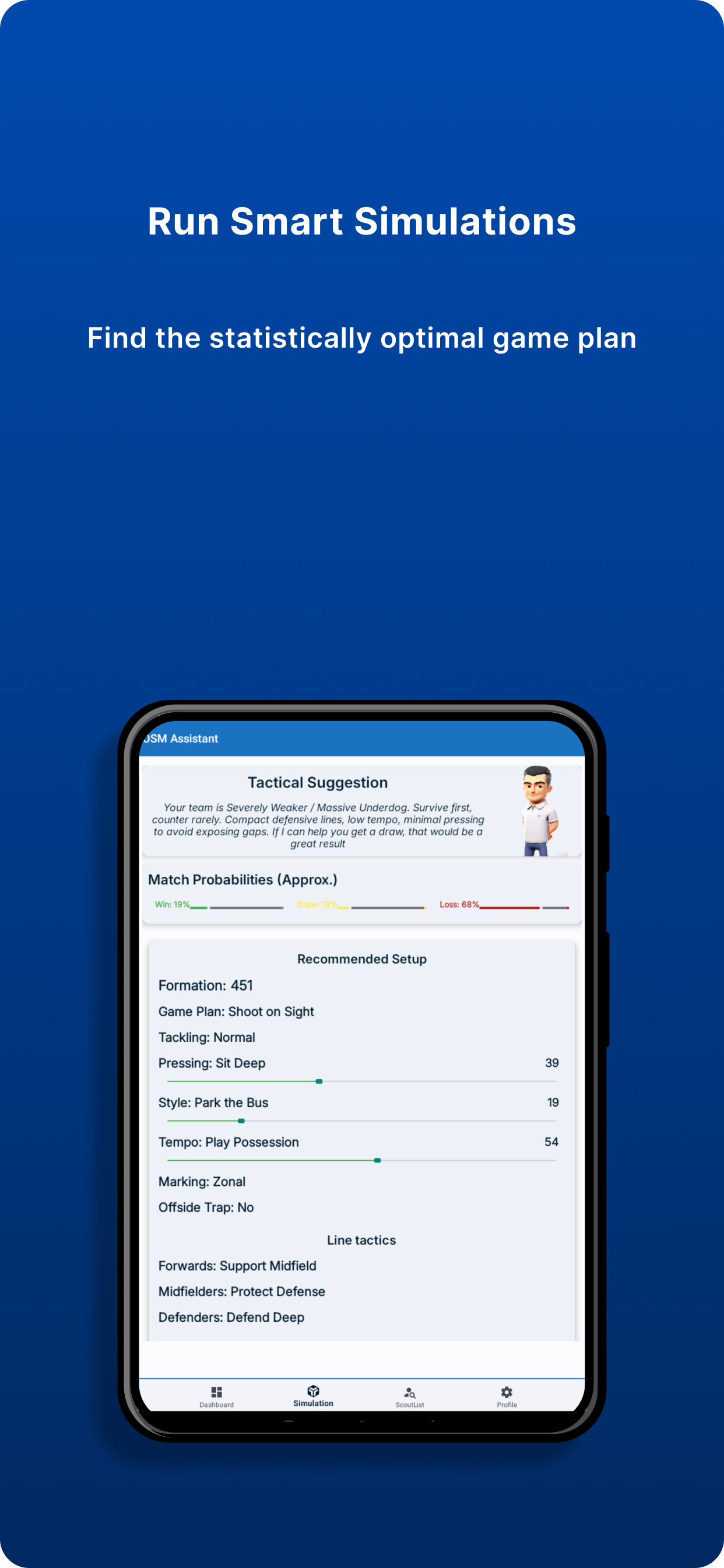 OSM Tactics and Scout Assistant simulation screen