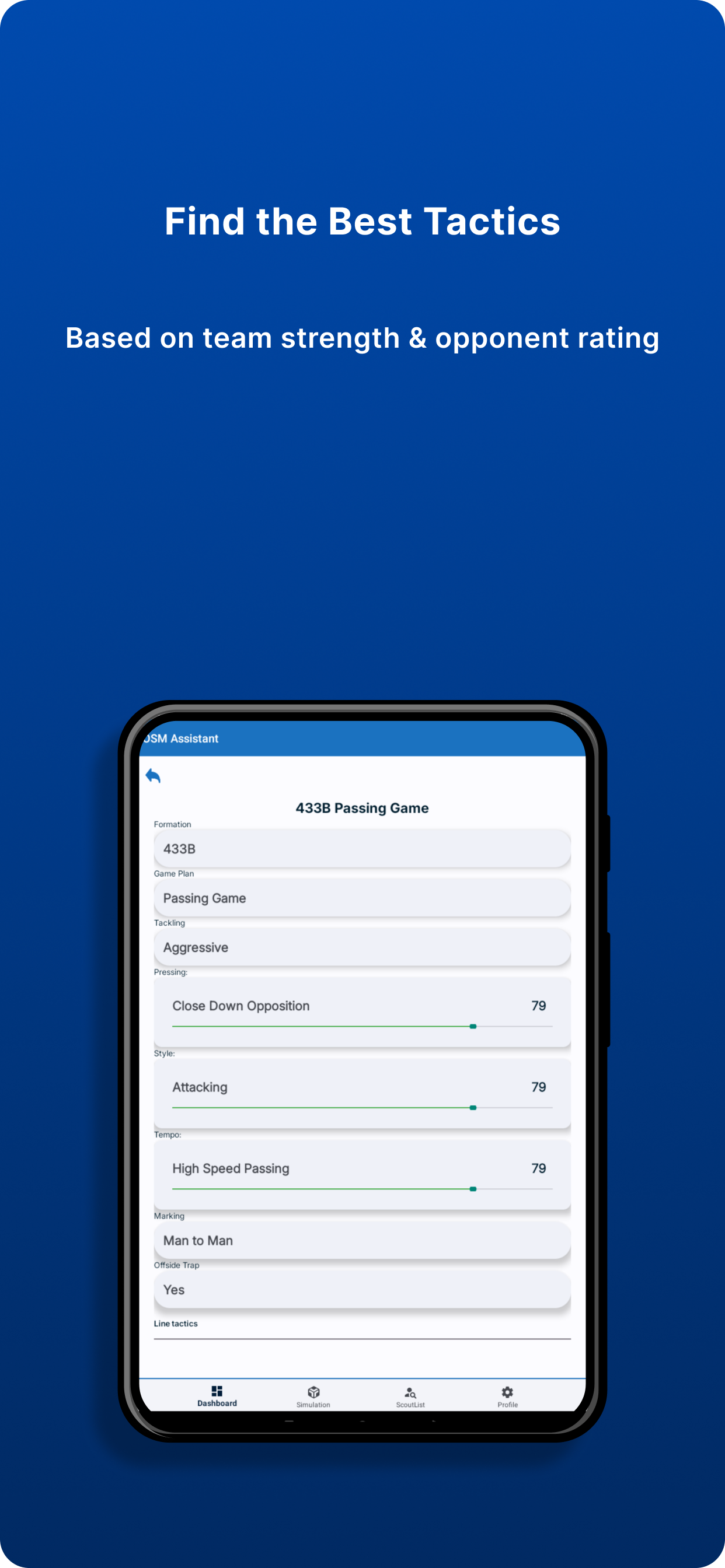 OSM Tactics and Scout Assistant Tactics screen